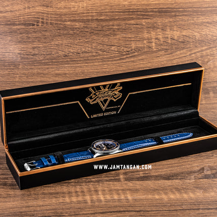 Seiko 5 Sports SRPF17K1 Street Fighter Chun-Li Blue Jade Model Blue Leather Strap Limited Edition