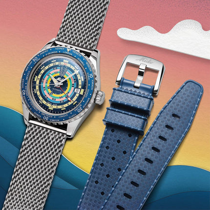 MIDO Ocean Star M026.829.17.041.00 Decompression Worldtimer Dial Blue Rubber Strap + Extra Strap