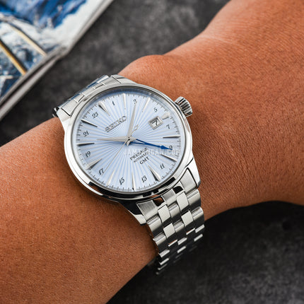 Seiko Presage SSK037J1 Cocktail Time Skydiving GMT Light Blue Dial Stainless Steel Strap