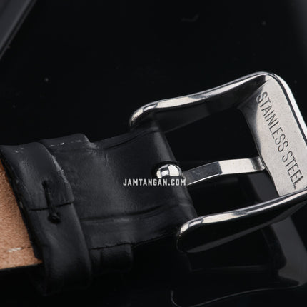 Alba Fashion AH7DH7X1 Ladies Silver Dial Black Leather Strap
