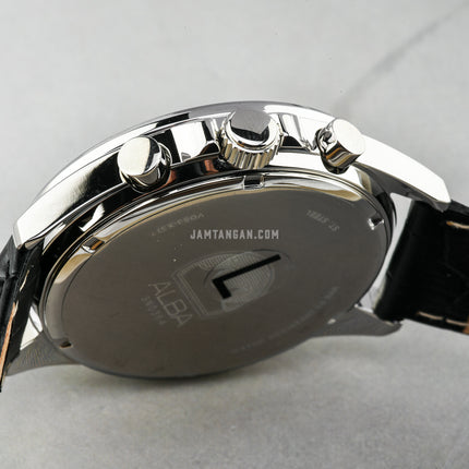 Alba Active AT3H33X1 Chronograph Men Black Dial Black Leather Strap