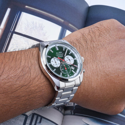 Alba Active AT3K27X1 Men Chronograph Green Dial Stainless Steel Strap