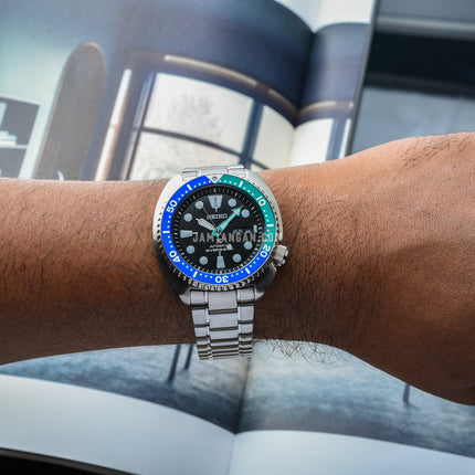 Seiko Prospex SRPJ35K1 Tropical Lagoon Special Edition Turtle Black Dial Stainless Steel Strap