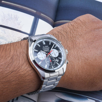 Alba Active AT3K31X1 Men Chronograph Black Dial Stainless Steel Strap