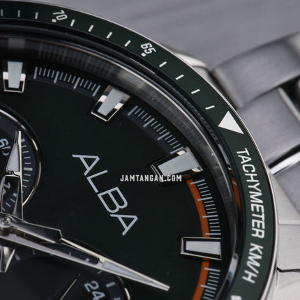 Alba Signa A4B019X1 Chronograph Men Green Dial Stainless Steel Strap