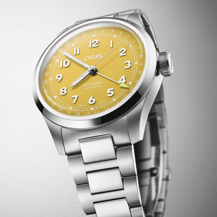 Oris Big Crown 01-754-7798-4069-07-8-20-06 Pointer Date Yellow Dial Stainless Steel Strap