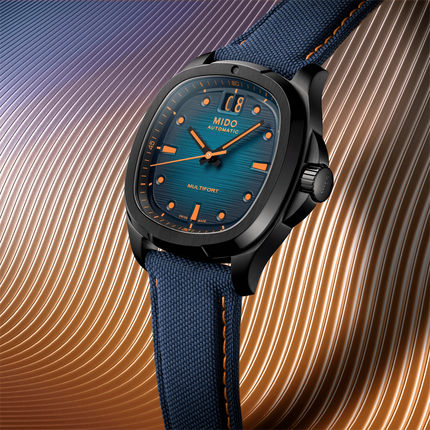 MIDO Multifort TV Big Date M049.526.37.041.00 Blue Gradient Dial Blue Fabric Strap