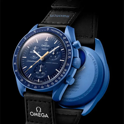 Swatch X Omega Bioceramic Moonswatch SO33N100 Mission To Neptune Speedmaster Blue Dial Velcro Strap