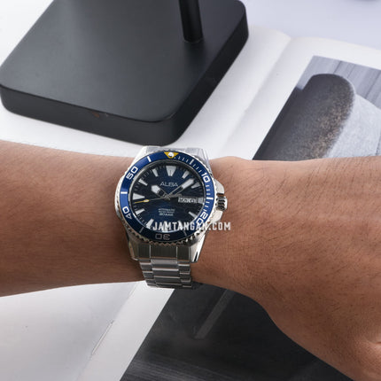 Alba Mechanical A3B021X1 Automatic Men Blue Pattern Dial Stainless Steel Strap