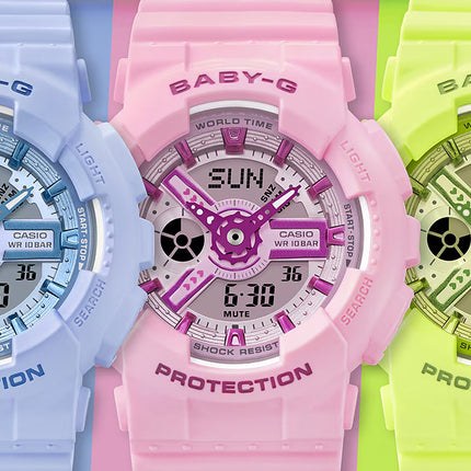 Casio Baby-G BA-110YK-3ADR Y2K Inspired Digital Analog Dial Green Resin Band