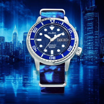 Alba Mechanical AL4779X2 Men Deep Blue Dial Stainless Steel Strap + Extra Strap