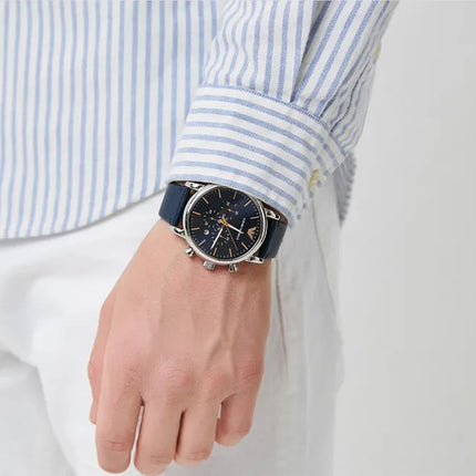 Emporio Armani Chronograph AR11451 Men Blue Dial Blue Leather Strap