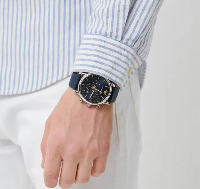 Emporio Armani Chronograph AR11451 Men Blue Dial Blue Leather Strap