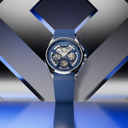 MIDO Multifort M038.662.17.040.00 Skeleton Chronograph Blue Rubber Strap