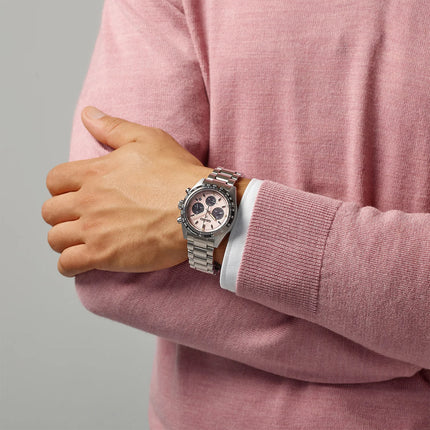 Seiko Prospex SSC963P1 Speedtimer Youngtimer Solar Chrono Pale Pink Dial Stainless Steel Strap