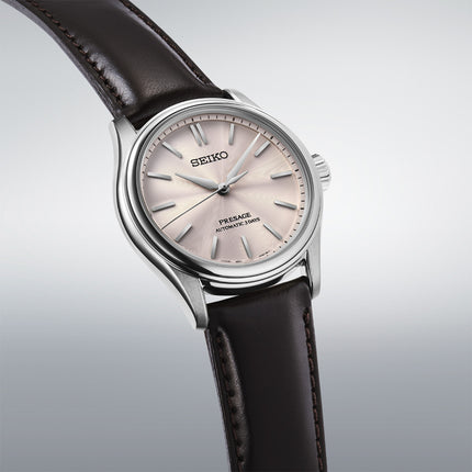 Seiko Presage Classic HCC003J1 Tomioka Silk Sakura Pink Dial Brown Leather Strap