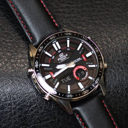 Casio Edifice EFV-C100L-1AVDF Chronograph Men Black Dial Black Leather Band