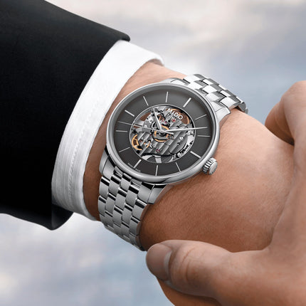 MIDO Baroncelli M037.436.11.061.00 Signature Skeleton Anthracite Dial Stainless Steel Strap