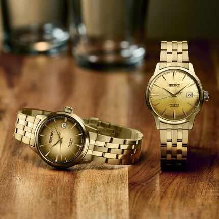 Seiko Presage SRPK48J1 Cocktail Time Half And Half Gold Dial Gold Stainless Steel Strap
