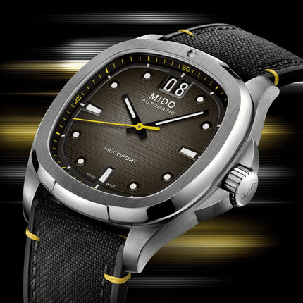 MIDO Multifort TV Big Date M049.526.17.081.01 Grey Gradient Dial Black Fabric Strap