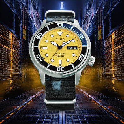 Alba Mechanical AL4773X2 Men Canary Yellow Dial Stainless Steel Strap + Extra Strap