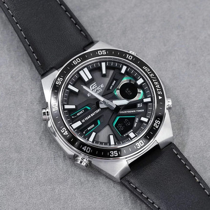 Casio Edifice EFV-C110L-1AVDF Black Digital Analog Dial Black Leather Band