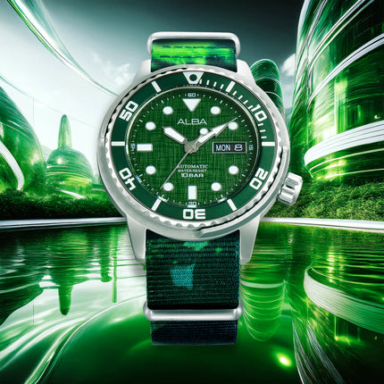 Alba Mechanical AL4775X2 Men Green Dial Stainless Steel Strap + Extra Strap