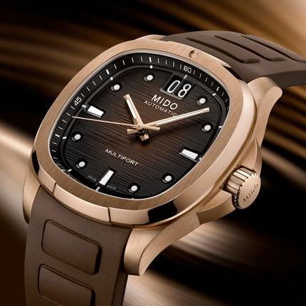 MIDO Multifort TV Big Date M049.526.37.291.00 Brown Gradient Dial Brown Rubber Strap