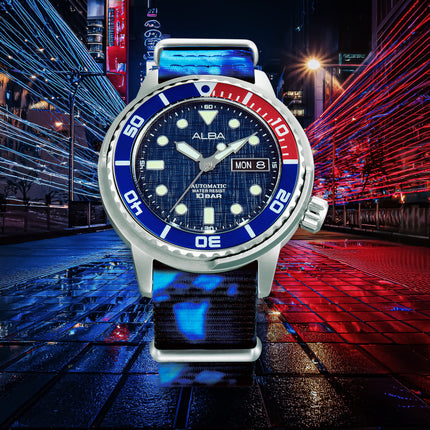 Alba Mechanical AL4771X2 Men Pepsi Blue Dial Stainless Steel Strap + Extra Strap