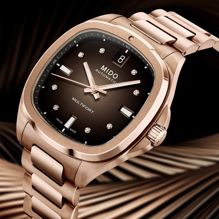 MIDO Multifort TV 35 M049.307.33.296.00 Men Automatic Brown Dial Rose Gold Stainless Steel Strap