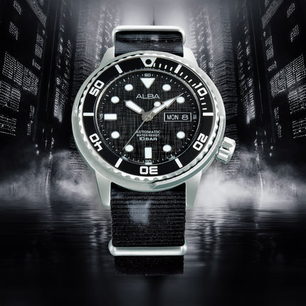 Alba Mechanical AL4777X2 Men Charcoal Black Dial Stainless Steel Strap + Extra Strap