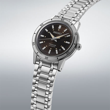 Seiko Presage SRPL09J1 Style60s Elegant Yet Rugged Brown Dial Stainless Steel Strap