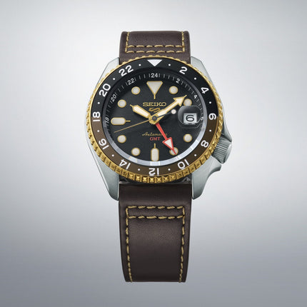 Seiko 5 Sports SSK036K1 SKX Series Automatic GMT Black Dial Brown Leather Strap