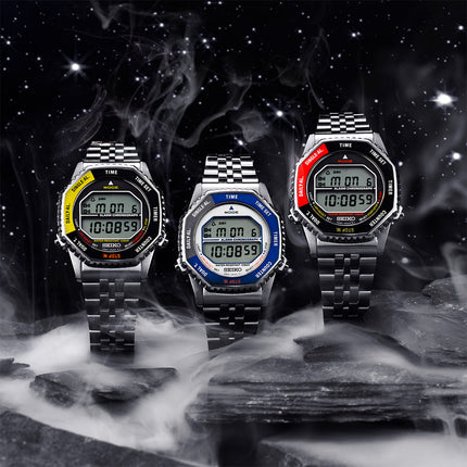 Seiko SMGG21P1 Rotocall Reissue Digital Quartz Watch in Grey & Blue Stainless Steel Strap