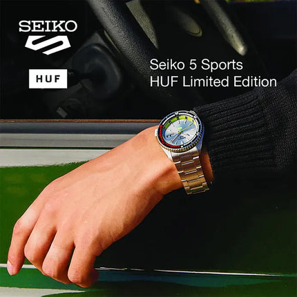 Seiko 5 Sports SRPL33K1 HUF Series Silver Dial Stainless Steel Strap Limited Edition