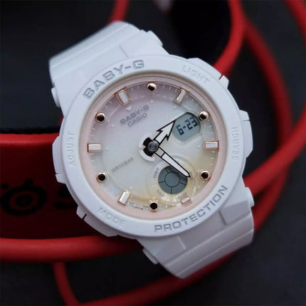 Casio Baby-G BGA-250-7A2DR Beach Traveler Series Digital Analog Dial White Resin Band