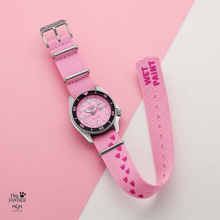 Seiko 5 Sports x Pink Panther SRPM07K1 Pink Dial Stainless Strap Limited Edition + Extra Strap