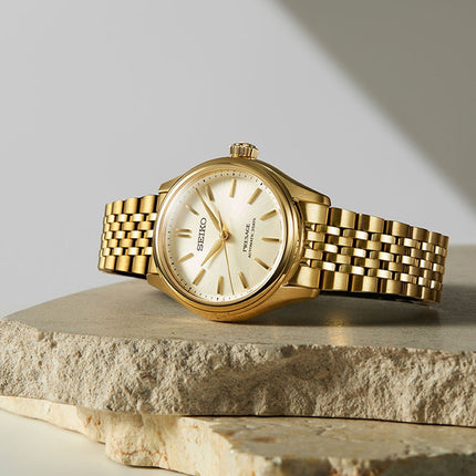 Seiko Presage Classic SPB524J1 Edo Silk Shiro-iro White Dial Gold Stainless Steel Strap