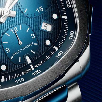 MIDO Multifort TV M049.527.11.041.00 Men Chronograph Blue Dial Stainless Steel Strap + Extra Strap