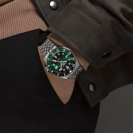 Seiko 5 Sports SSK035K1 SKX Series Automatic GMT Sprite Green Black Dial Stainless Steel Strap