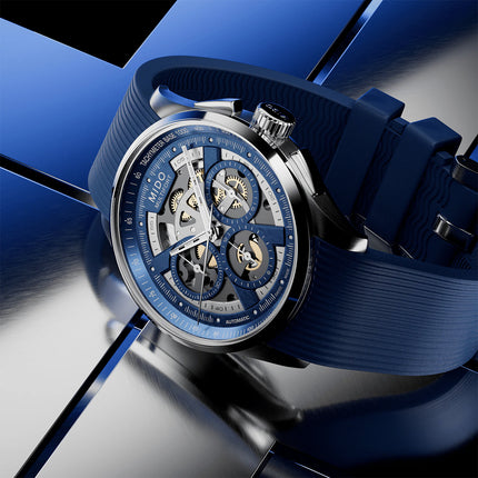 MIDO Multifort M038.662.17.040.00 Skeleton Chronograph Blue Rubber Strap