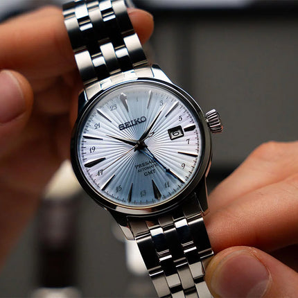 Seiko Presage SSK037J1 Cocktail Time Skydiving GMT Light Blue Dial Stainless Steel Strap