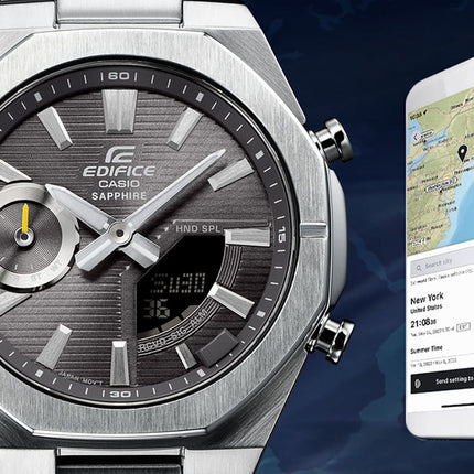 Casio Edifice ECB-S10D-8ADF Smartphone Link Model Grey Digital Analog Dial Stainless Steel Band