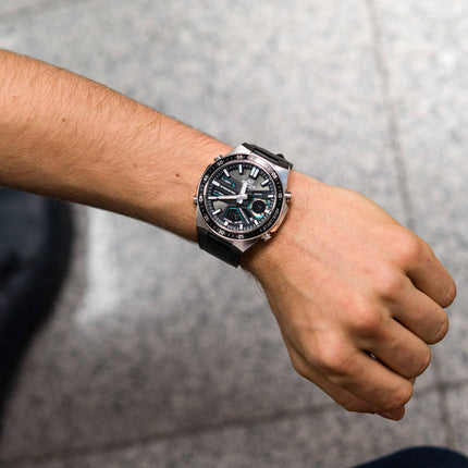Casio Edifice EFV-C110L-1AVDF Black Digital Analog Dial Black Leather Band