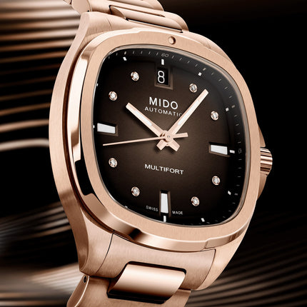 MIDO Multifort TV 35 M049.307.33.296.00 Men Automatic Brown Dial Rose Gold Stainless Steel Strap