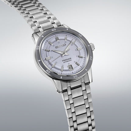 Seiko Presage SRPL73J1 Style60s Silver Violet Dial Stainless Steel Strap