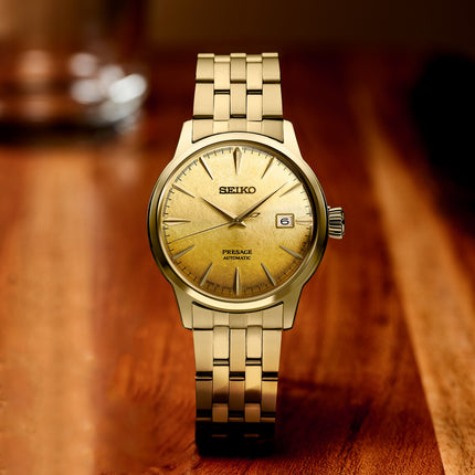 Seiko Presage SRPK46J1 Cocktail Time Gloss Finish Gold Dial Gold Stainless Steel Strap