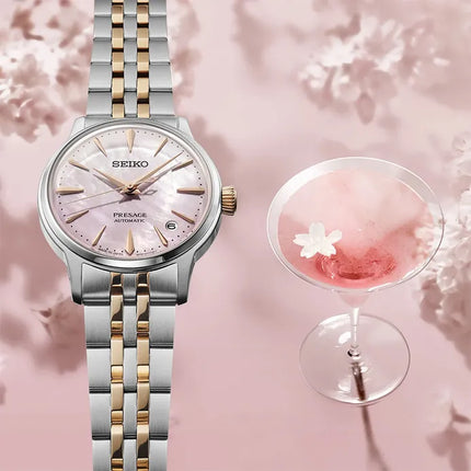 Seiko Presage SRPM06J1 Cocktail Time Springtime Pink Dial Dual Tone St Steel Strap Limited Edition