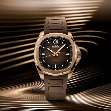 MIDO Multifort TV Big Date M049.526.37.291.00 Brown Gradient Dial Brown Rubber Strap
