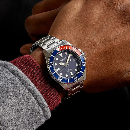 Seiko Prospex SNE595P1 Solar Diver Pepsi Blue Dial Stainless Steel Strap